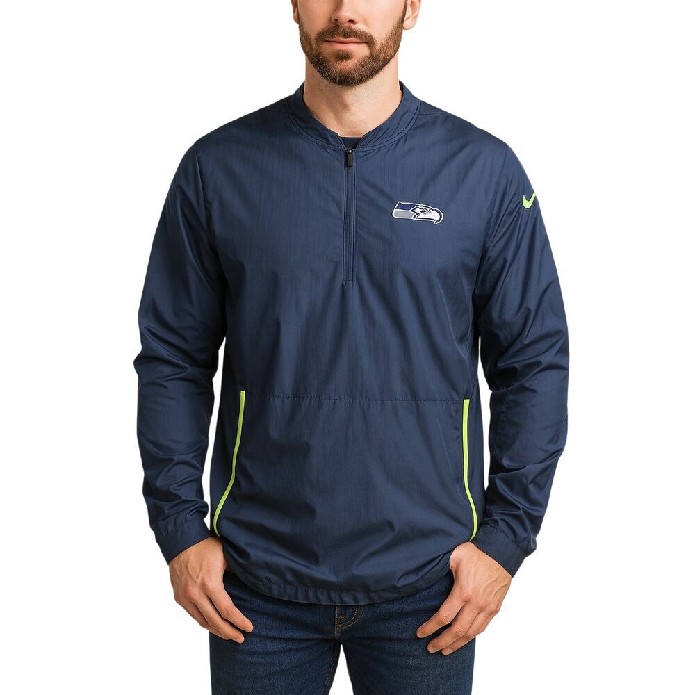 Nike Men's XL NFL Seahawks Windbreaker Jacket 1/4 Zip Blue Football